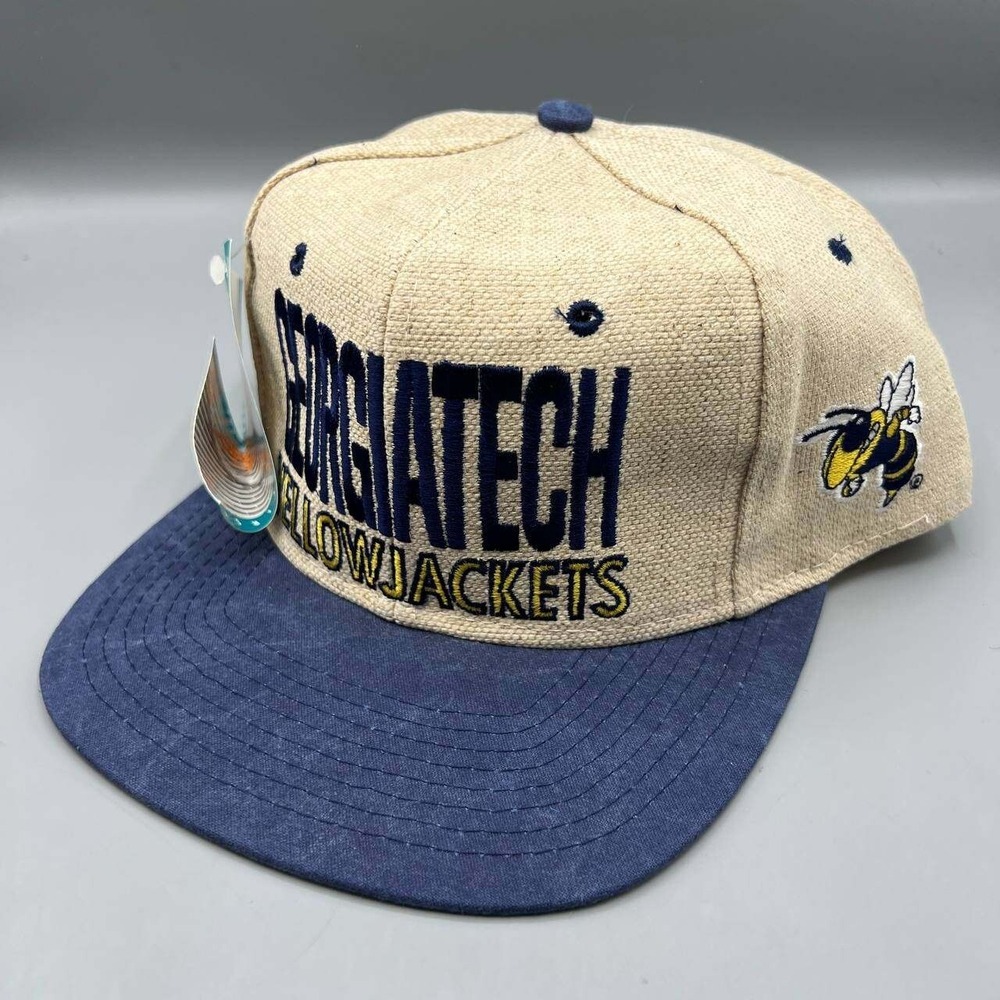 Vintage Georgia Tech Yellow Jackets Hat Men Beige Signatures Snap Back Cap New